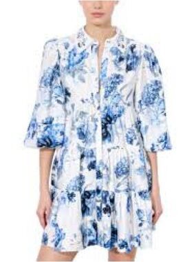 Alice + Olivia White Mini Dress with Blue Floral Print